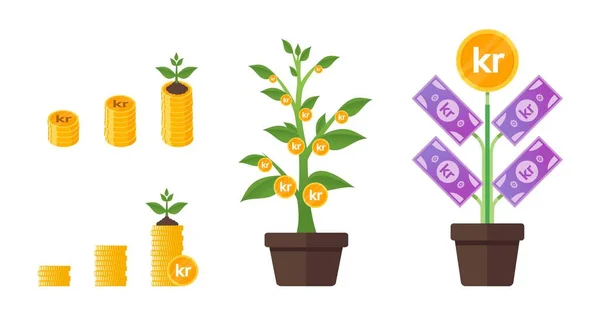 Norwegian Krone Money Tree Growing — 스톡 벡터