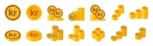 Norwegian Krone Coin Icon Set — Stock vektor