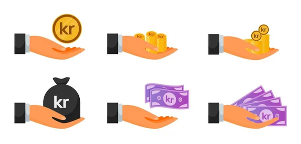 Handing Norwegian Krone Money Coin Set — Image vectorielle