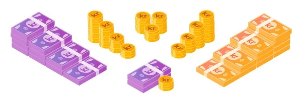 Norwegian Krone Money Coin Bundle Set — Stockvektor