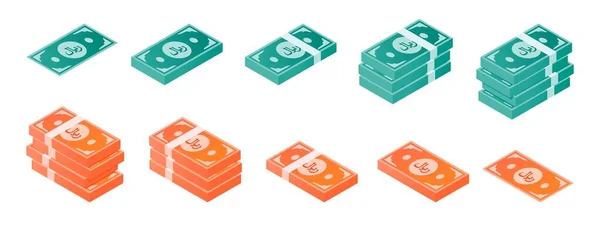 Suudi Riyal Banknote Isometric Simgesi Ayarları — Stok Vektör