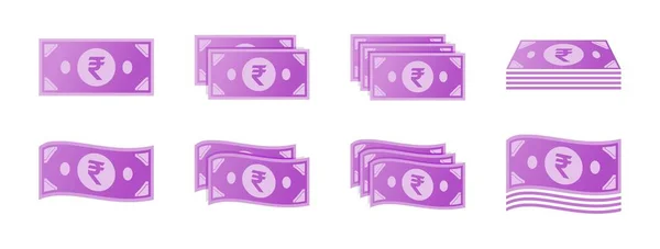 Rupia India Set Iconos Billetes — Vector de stock