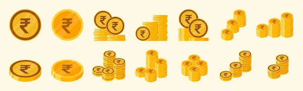 Indian Rupee Coin Icon Set — Vettoriale Stock