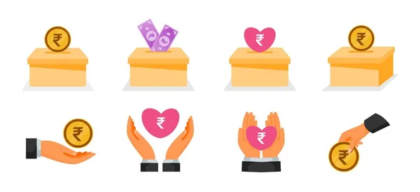 Darování Pomocí Ikon Indických Peněz Rupií — Stockový vektor