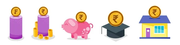 Salvar Conjunto Dinheiro Rupia Indiana — Vetor de Stock