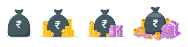 Rupia India Bolsa Dinero Icono Conjunto Gráficos Vectoriales