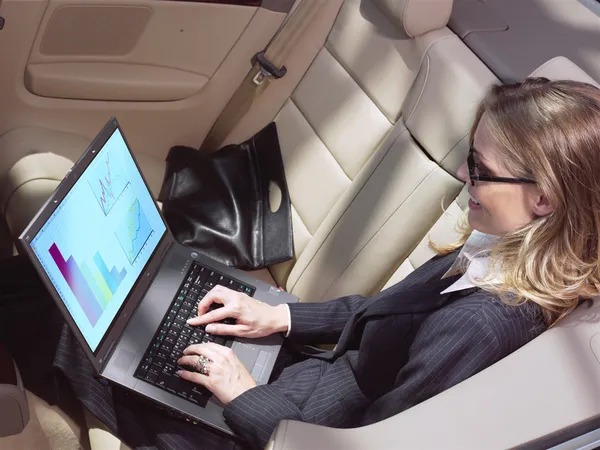 Busy businesswoman with laptop — Stock Photo, Image