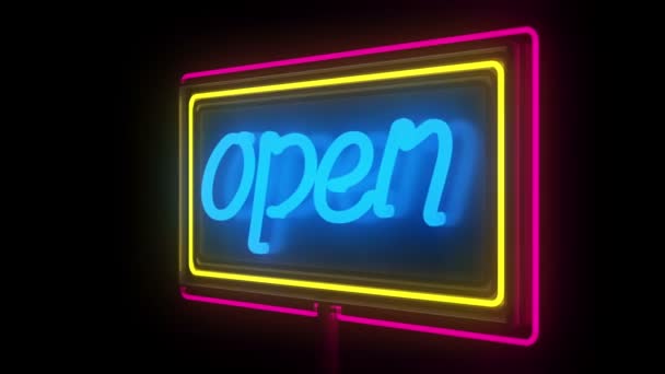 Welkom, open neon teken — Stockvideo