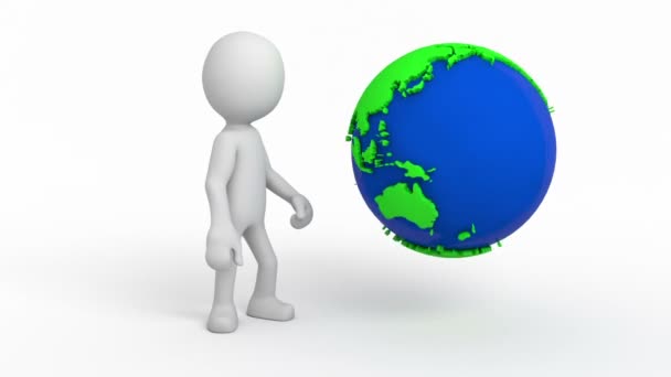 3D tecknad figur, jorden roterar — Stockvideo