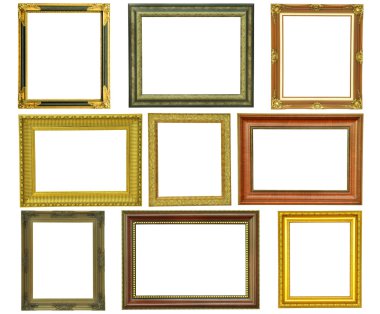 Set of vintage gold picture frame isolated on white clipart