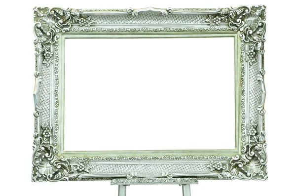 Vintage silver picture frame with metal silver easel isolated — Stock Photo, Image