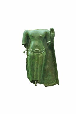 Buda heykeli üzerinde beyaz izole antik hasar