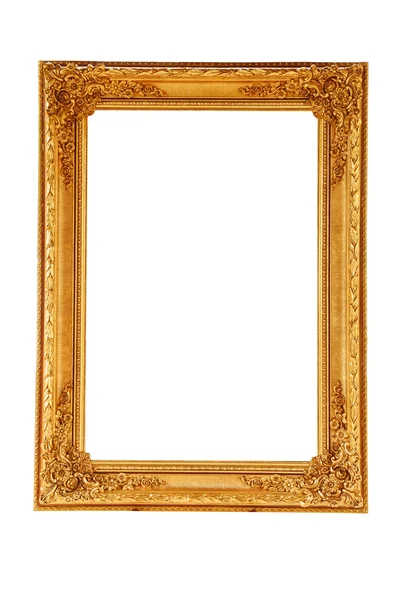 Quadro de imagem de ouro vintage com cavalete de madeira isolado no branco — Fotografia de Stock