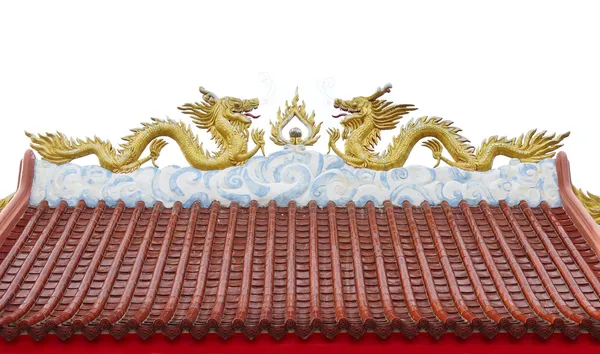 Chinese style twin golden dragons on the roof — Stock Photo, Image