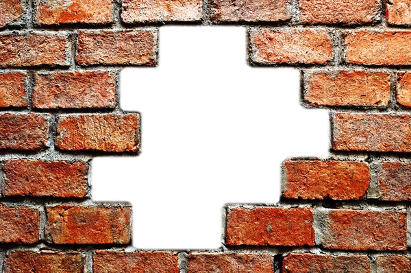 Big hole on ancient brick wall — Stock Photo, Image