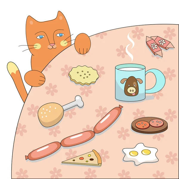 Gato y comida (vector ) — Vector de stock