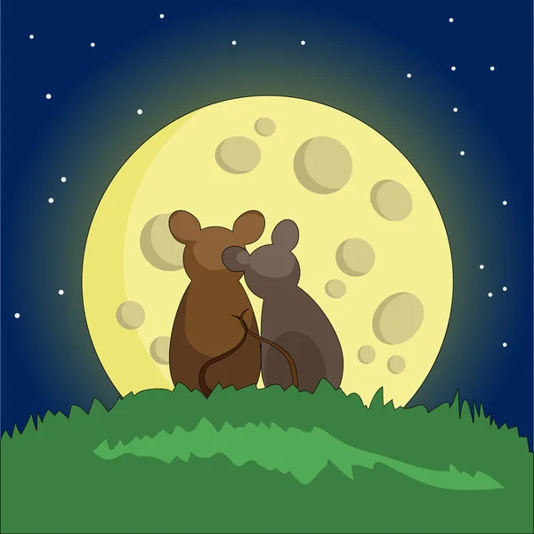 Mice and cheese moon (vector) — Stock Vector