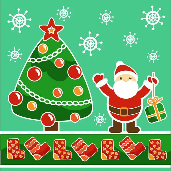 Santa Claus & kerstboom — Stockvector