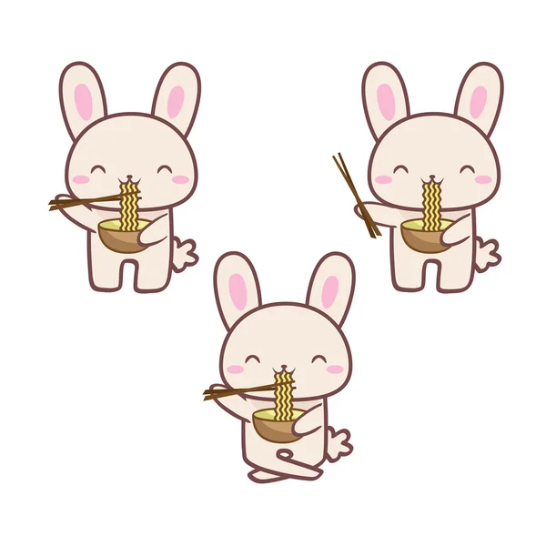 套的野兔吃面条 — 图库矢量图片
