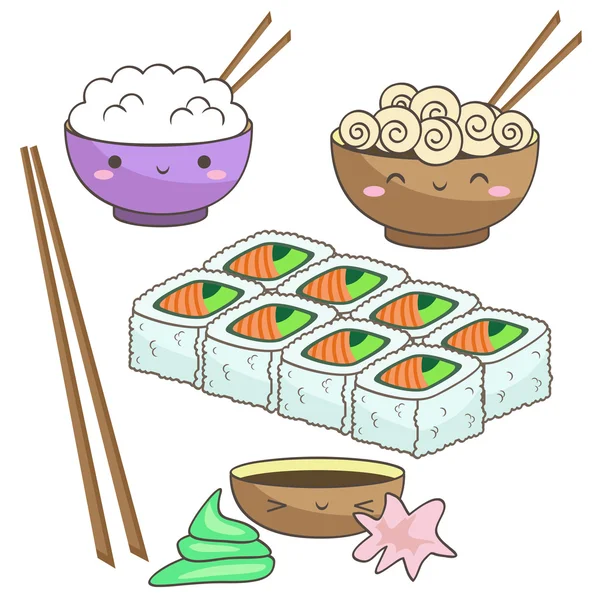 Ensemble de plats de la cuisine japonaise — Image vectorielle