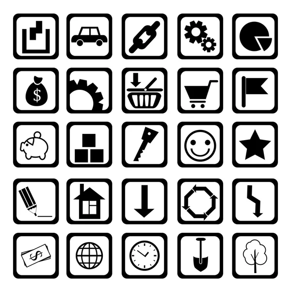 Symbols about acquisition, economy and expenses of money black-and-white (vector) — Stock Vector