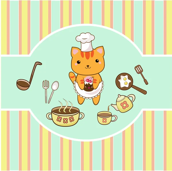 Kedi - aşçı — Stok Vektör
