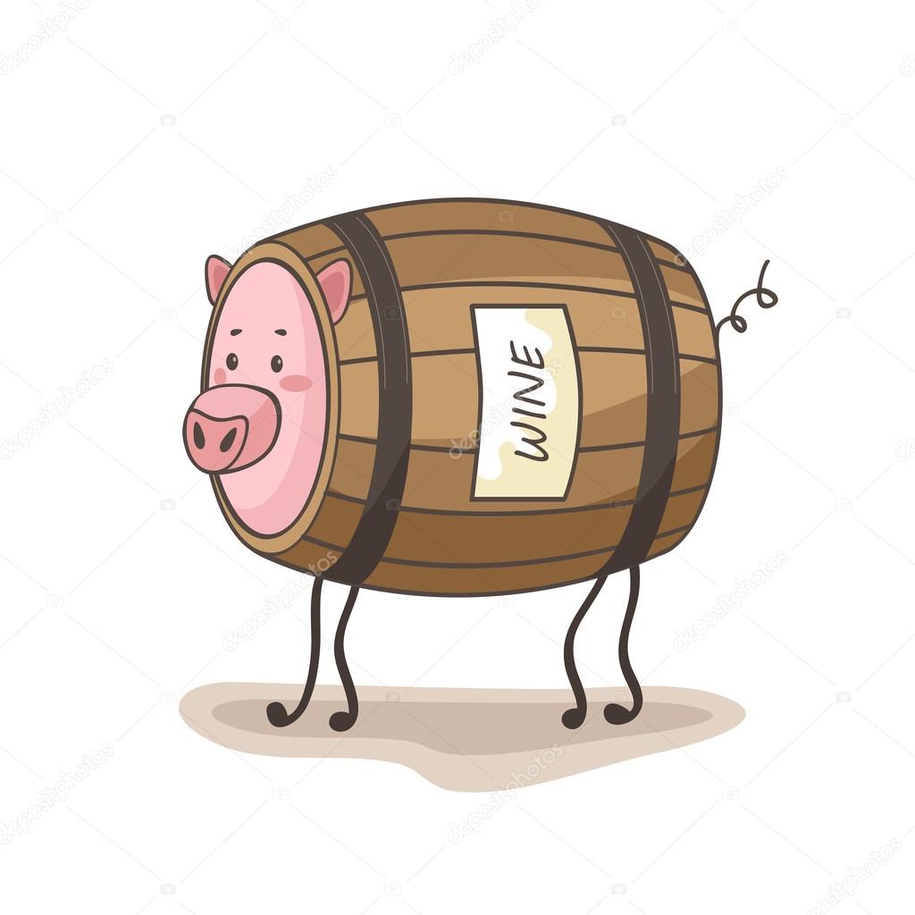 Keg of wine and pig