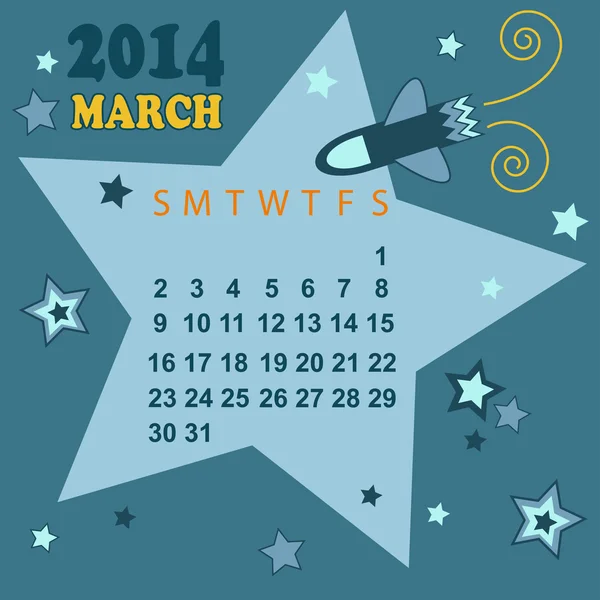 Ruimte kalender 2014 - maart (vector) — Stockvector