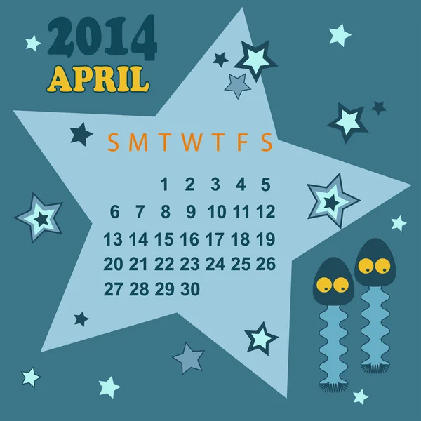 宇宙カレンダー - 2014 年 4 月 (ベクトル) — ストックベクタ