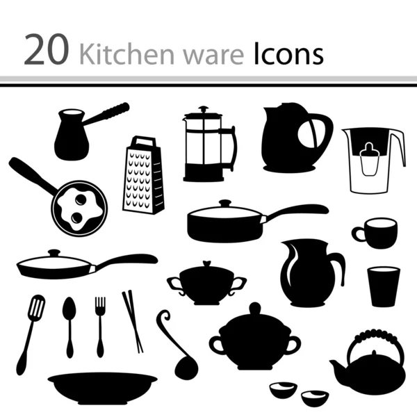 Набор икон кухонной утвари — стоковый вектор