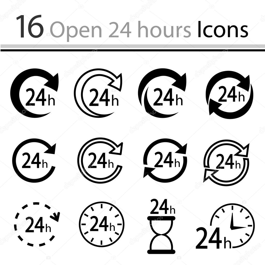 Set of open 24 hours Icons