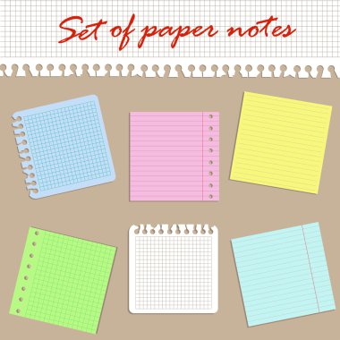 Set of different colored paper notes clipart