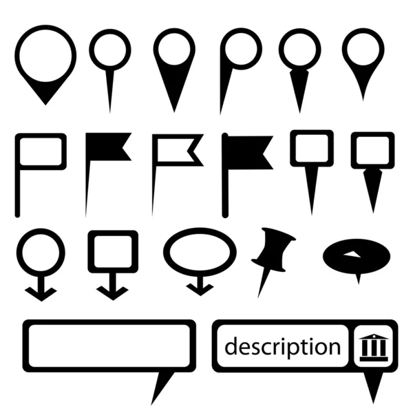 Set of simple black map markers — Stock Vector