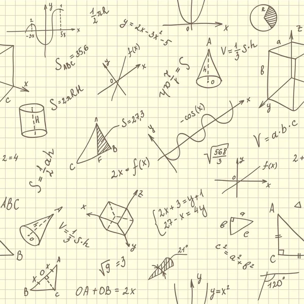 Naadloze textuur met geometrische figuren en formules — Stockvector