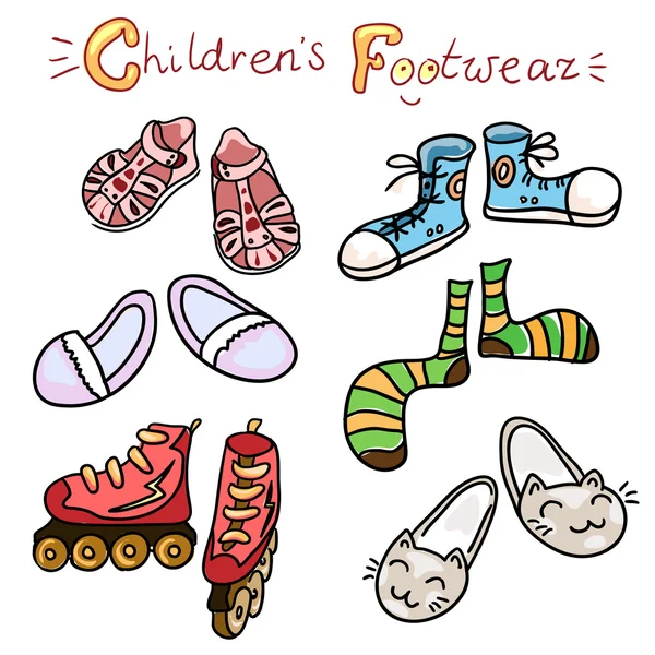 Serie di icone di calzature a colori da bambini — Vettoriale Stock