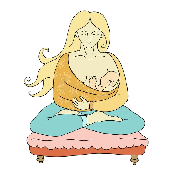 Yoga - La niña con el niño — Vector de stock