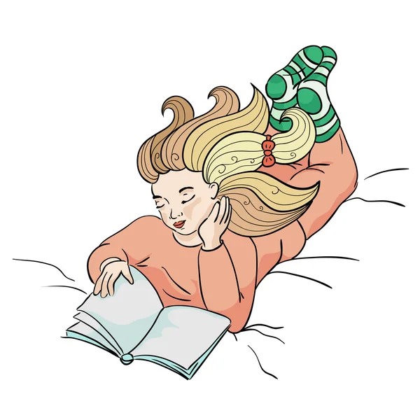 躺着的女孩读到这本书 — 图库矢量图片