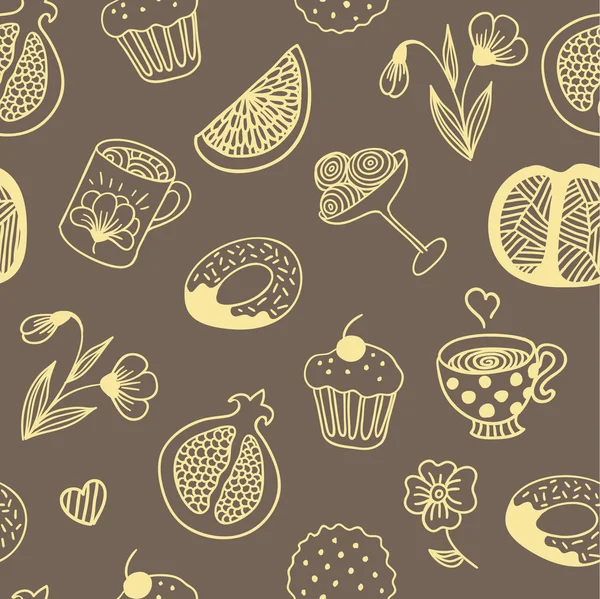 Textura con flores y dulces — Vector de stock