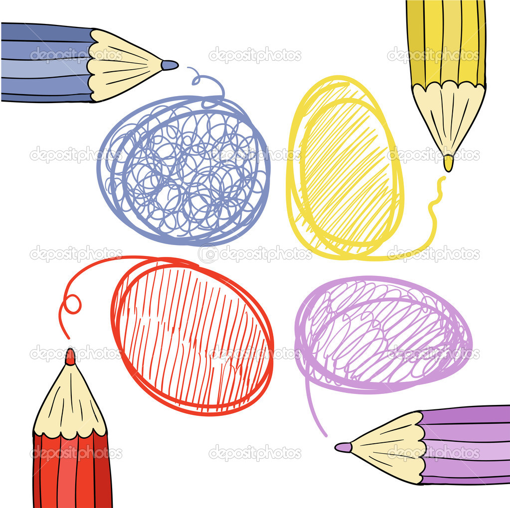 Nuvole di disegno a mano libera con matite colorate — Vettoriale Stock