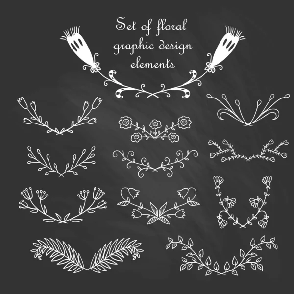 Set of hand drawn symmetrical floral graphic design elements — Stock Vector