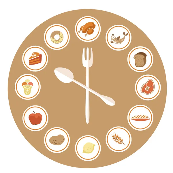 Icônes alimentaires Horloge Infographique — Image vectorielle