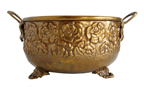 Old brass ornamental flowerpot — Stock Photo, Image