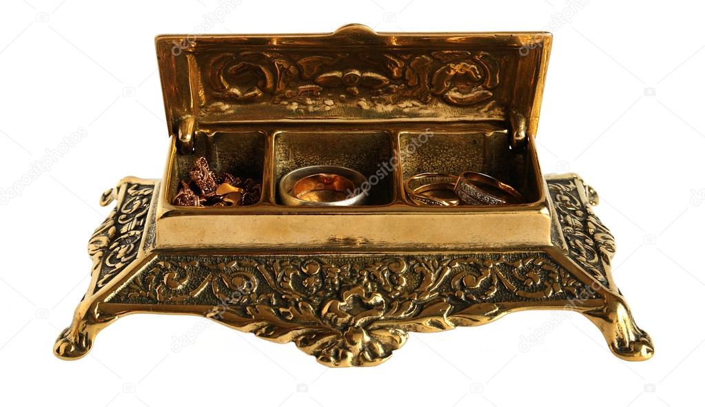 Old bronze casket with jewelry