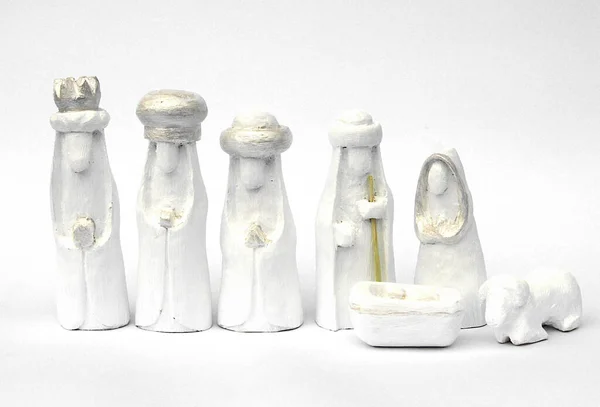 Ensemble Figurines Sculptées Bois Nativité — Photo