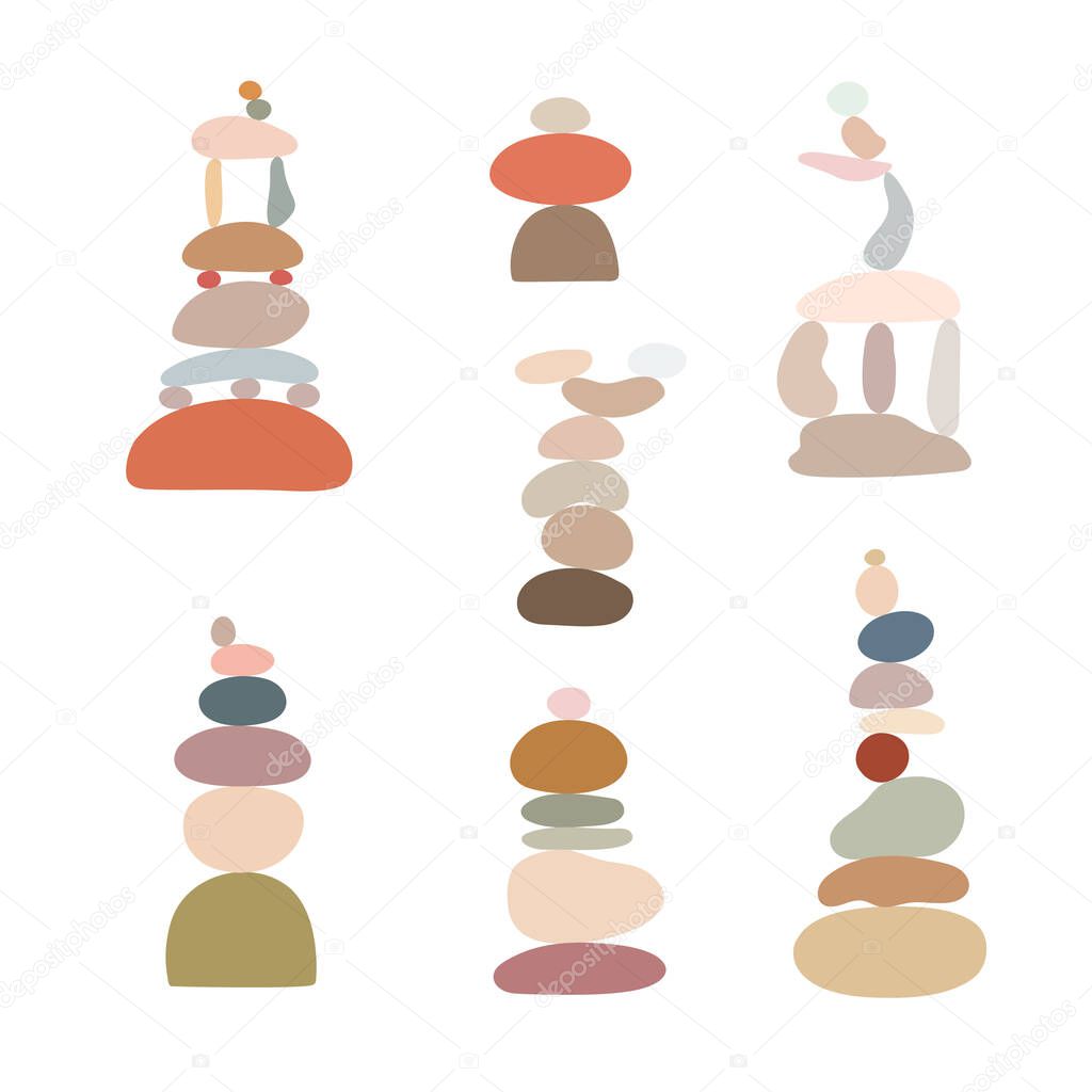 Zen stones set simple abstract flat style vector illustration, relax, meditation and yoga concept, boho colors