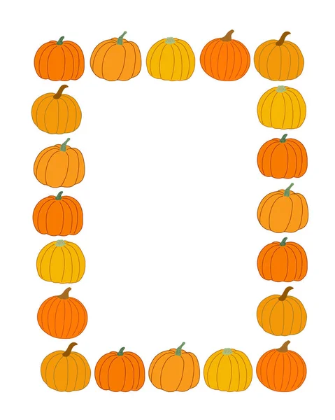 Calabaza marco rectangular dibujado a mano plano estilo vector ilustración en colores cálidos brillantes, vegetal para vacaciones de otoño de temporada celebración diseño, dieta vegetariana saludable, Acción de Gracias, Halloween — Archivo Imágenes Vectoriales