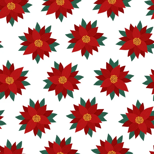 Roter Weihnachtsstern mit nahtlosem Muster, traditionelle Vektorillustration für die Winterferien, Frohe Weihnachten und ein glückliches neues Jahr — Stockvektor