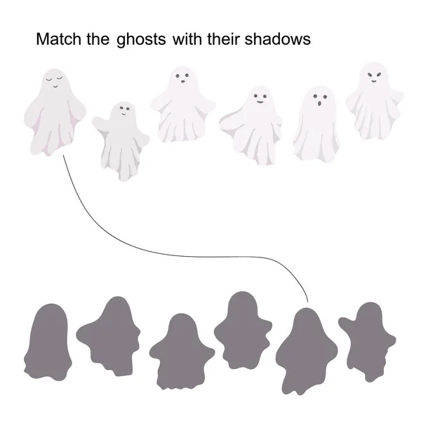 Fantasmas Halloween Suas Sombras Jogo Correspondência Crianças Atividades Planilha Imprimível — Vetor de Stock