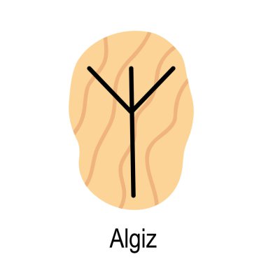 Eski Rün Algiz, antik İskandinav alfabesi vektör ilüstrasyonu, el çizimi tipografi, okült harfler, mistik işaretler, ezoterik konsept