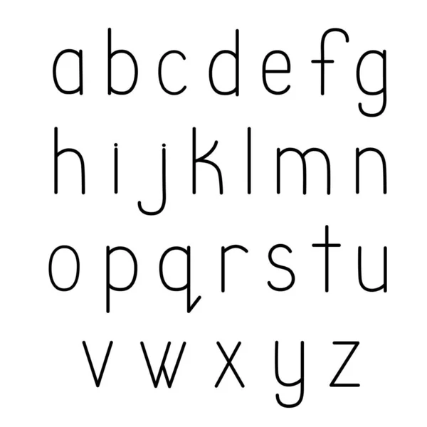 Χειροποίητα μικρά μαύρα γράμματα του αγγλικού αλφαβήτου σε στυλ doodle περίγραμμα διανυσματική απεικόνιση, καλλιγραφικό abc, χαριτωμένο αστείο διακοσμητικό γραφικό χαρακτήρα, περίγραμμα επενδεδυμένη τέχνη γράμματα — Διανυσματικό Αρχείο
